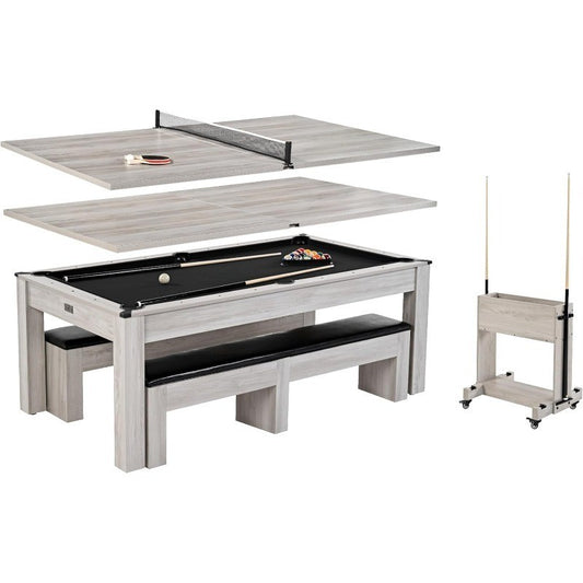 7ft 3-in-1 Pool Table with Drop Pockets, Convertible Dining Top & Table Tennis, Includes Game Accessories