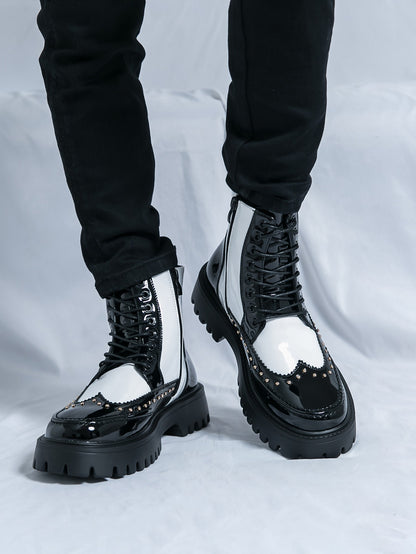 Fashion Rivet Designer Men Boots Motorcycle Pointed Toe Luxury Middle Ankle Short Leather Boots Men Punk Business Dress Shoes