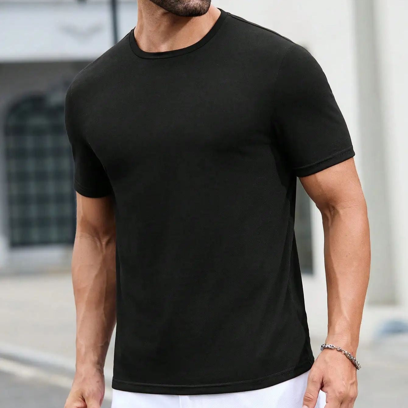 Summer Men black T-shirt Short sleeve Solid T shirts  Short Sleeve T Shirt Fashion Soft Black Tee  Clothing Tops