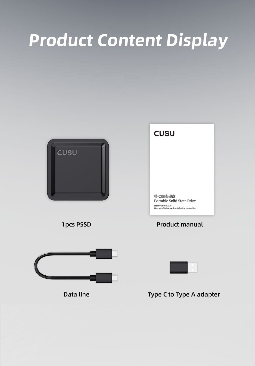 CUSU 1TB External SSD Drive 512GB Portable SSD 256GB 2TB Solid State Drive Type-C for Phone Laptop