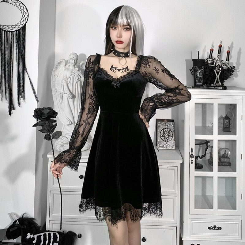 Dark Halloween Lace Dress Punk Trend Sexy Evening Dress Suspender Skirt For Women