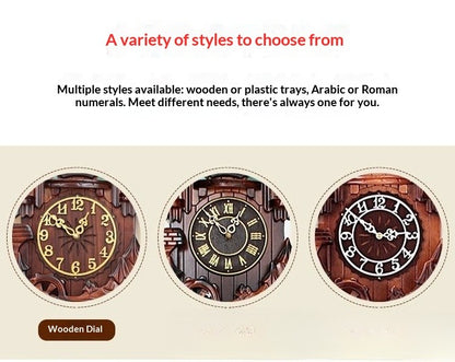 Wall Clock Hand Carved Solid Wood Cuckoo Musical Pendulum Silent Kids Room Home Decor Living Room Bedroom Clock Modern Design