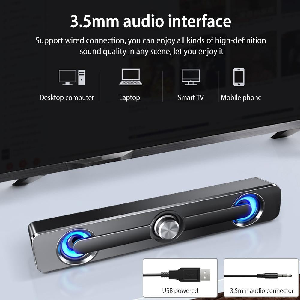 Salange PC Sound Bar Bluetooth USB Wired Speakers Bar Stereo Speaker for Projector PC Laptop Phone Computer 3.5mm Aux Speaker