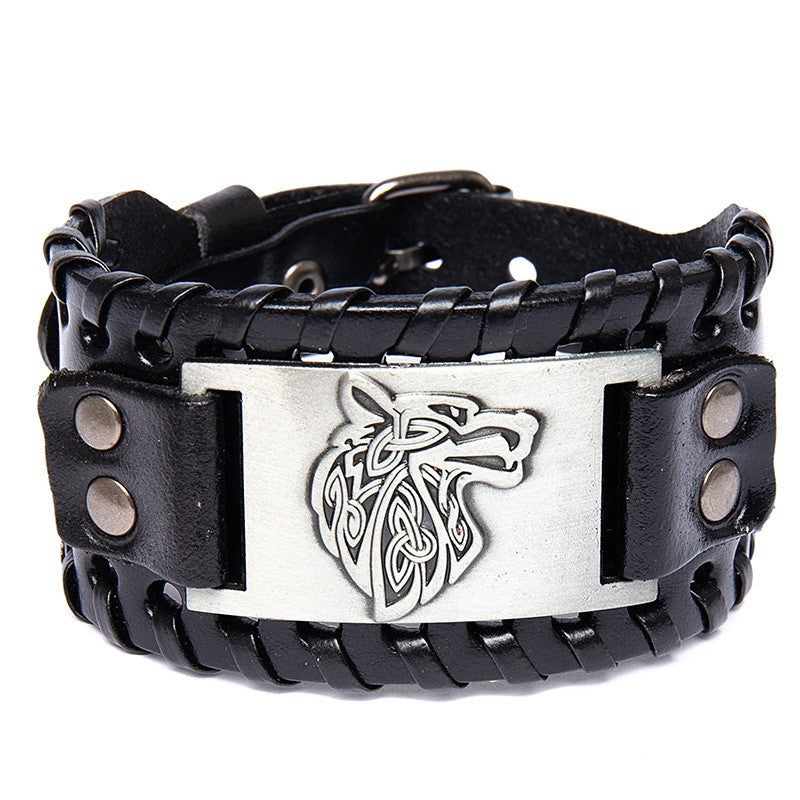 Acessórios de joias de runa viking HNSP pulseira de couro para homens tamanho ajustável