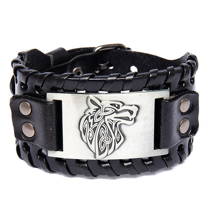 Acessórios de joias de runa viking HNSP pulseira de couro para homens tamanho ajustável