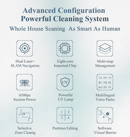 ABIR X8 Robô Aspirador de Pó, Sistema a Laser, Mapas de Vários Andares, Limpeza por Zona, Configuração de Área Restrita para Limpeza de Tapetes Domésticos