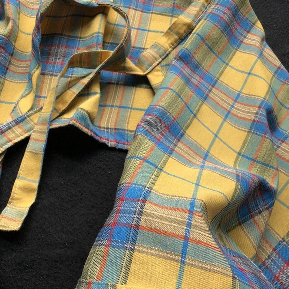 Casual Retro Irregular Women Plaid Skirt Bow-knot Elastic Waist Shirt Style Blue White Lattice Mini A-line Shortskirt