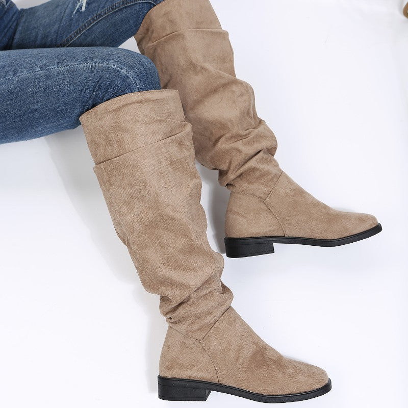 BCEBYL Autumn and Winter Fashion New Sexy Solid Color Warm Round Toe Thick Bottom Low Heel Comfortable Women's Boots Botas Mujer