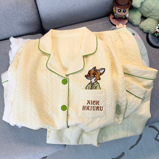 Embroidery Cartoon Character Judy Nick Pajamas Set for Women Disney Cute Sweet New 2PC Set Sleepwear Autumn Winter Soft Pajamas