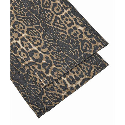 Female Retro Designer Straight Leg Jeans Pants Lady Fashion High Waist Denim Pants Women Leopard Print Baggy Trousers