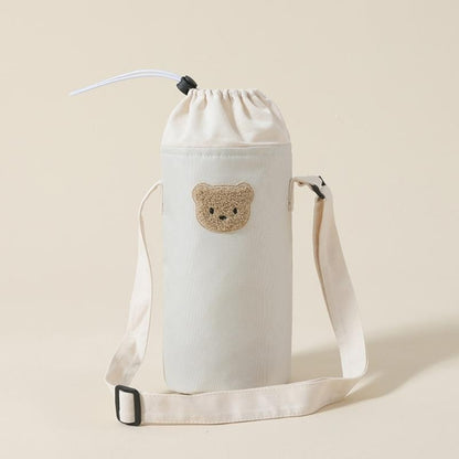 J15U Portable Baby Bottle Carrying Case Storage Bag for Easy Feeding Water Cup Organiser with Lovely Bear Embroidery