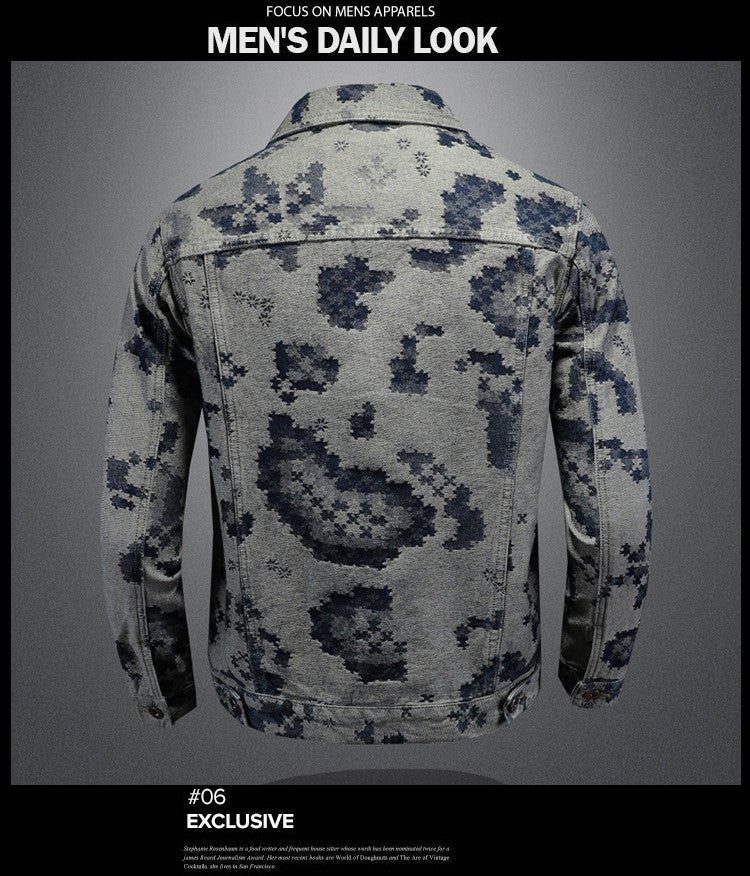 Brand Retro Denim Jacket for Men 2025 Spring Fashion Jacquard Casual Denim Jackets Social Hip-hop Streetwear Cowboy Coats