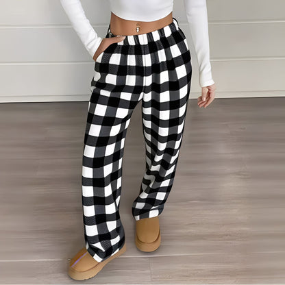 Women Pajama Pants Yoga Pants Elastic Waist Fuzzy Fleece Plaid Bottoms Soft Lounge Sleepwear With Pockets Plush Pajamas Pants
