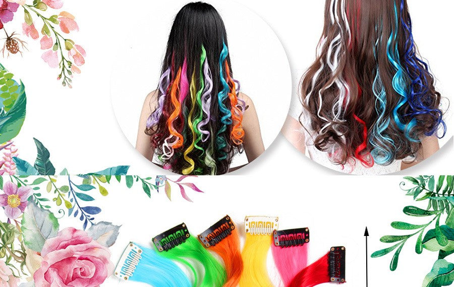 Cabelo Sintético Arco-Íris Ondulado, Extensões de Cabelo Longas, Extensões de Cabelo com um Único Clipe, Perucas Coloridas de Fibra Sintética, Cabelo Falso 20";;VERDADEIRO;;"Q33,20inches