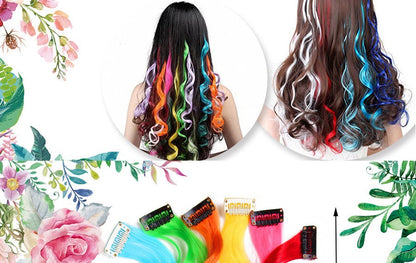 Cabelo Sintético Arco-Íris Ondulado, Extensões de Cabelo Longas, Extensões de Cabelo com um Único Clipe, Perucas Coloridas de Fibra Sintética, Cabelo Falso 20";;VERDADEIRO;;"Q33,20inches