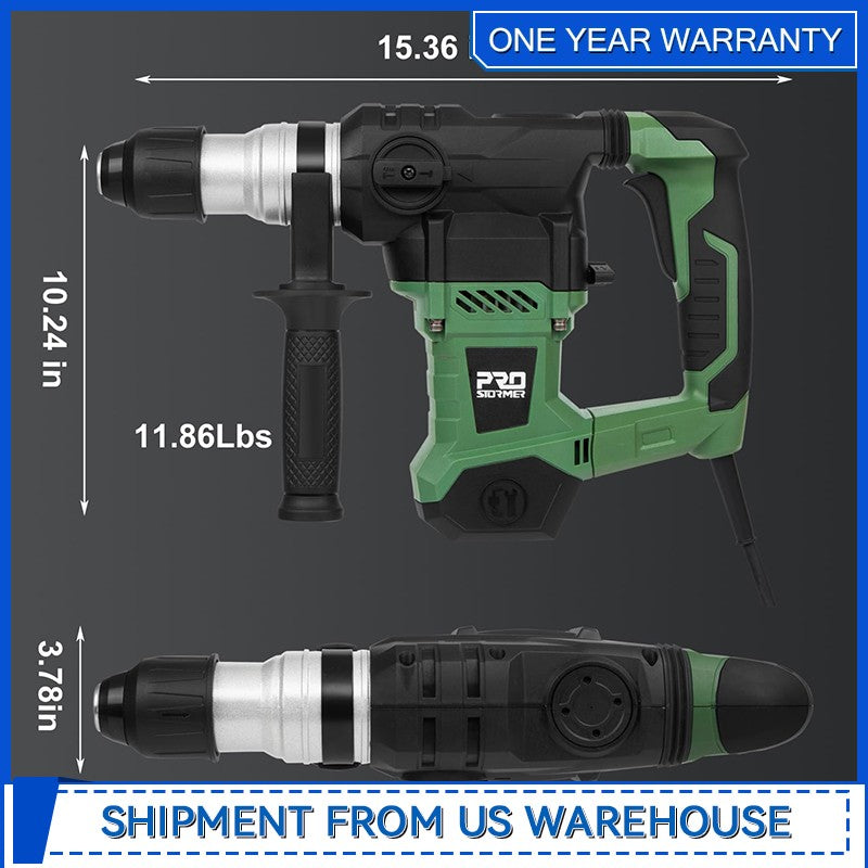 Martelete Rotativo SDS-Plus de 1-1/4" com Motor Potente de 13 Amperes e 4 Funções, com Maleta, da Prostormer