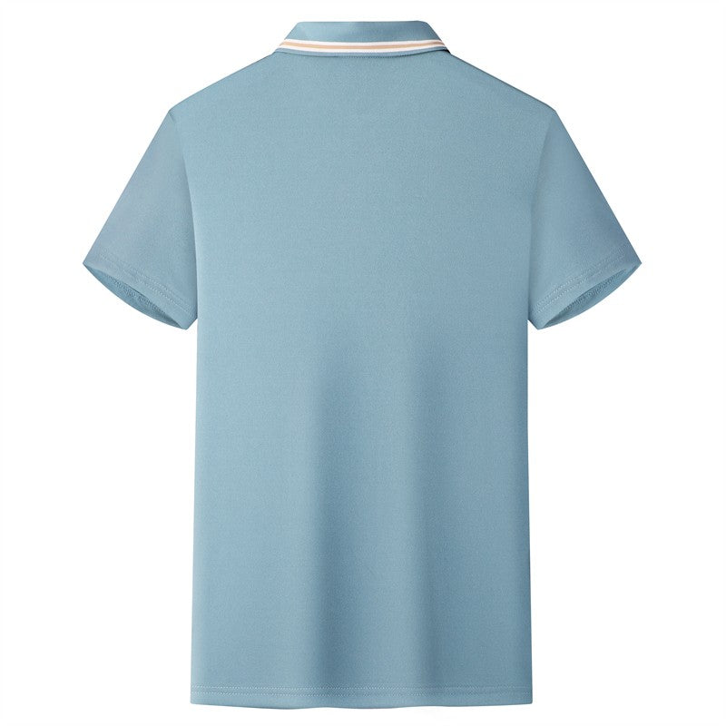 Men's Fashion Solid Short Sleeved Striped Lapel Polo Shirt Summer Breathable Comfortable Top