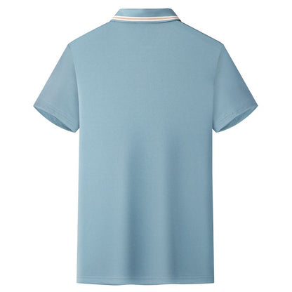 Men's Fashion Solid Short Sleeved Striped Lapel Polo Shirt Summer Breathable Comfortable Top