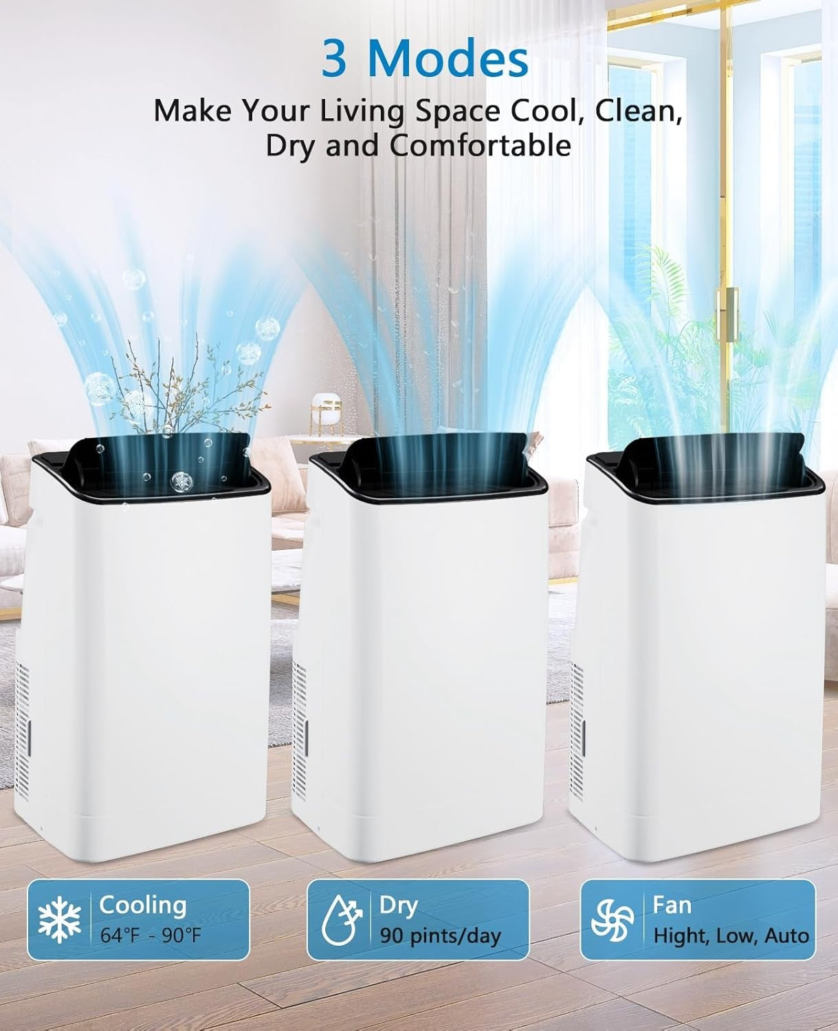 Ar-condicionado portátil, Unidade de AC portátil de 14.000 BTUs 3 em 1: Resfriamento, Desumidificador e Ventilador, Ar-condicionado portátil de pé