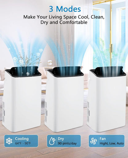 Ar-condicionado portátil, Unidade de AC portátil de 14.000 BTUs 3 em 1: Resfriamento, Desumidificador e Ventilador, Ar-condicionado portátil de pé