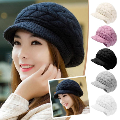 Women's Winter Solid Color Warm Knitting Loose Beret Leisure Ski Cap Korean Version Beret Plus Velvet Thick Knitting Ear Cap