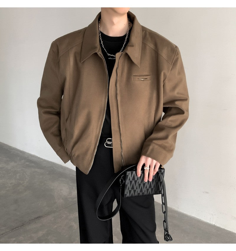 Short Jacket Men's Autumn Winter Handsome American Shoulder Pad Coat High-end Lapel Baseball Uniform