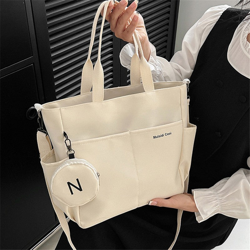 Minimalist Nylon Tote Bag, Oxford Waterproof Handbag Shoulder Crossbody Bag with Pocket, Effortless Style for Women Daily Errand