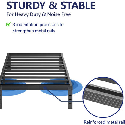 Bases de Cama Metálicas Twin XL de 30 cm de Altura, Estrutura de Cama Plataforma Twin XL Sem Necessidade de Box Spring, Fácil Montagem, Sem Ruído, Resistente, Preto