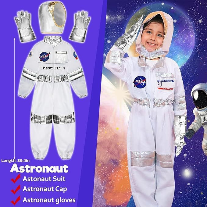 Halloween Astronaut Cosplay Costume Kids Boy Girl Jumpsuit Cartoon Space Party Spaceman Outfit White Spacesuit Bodysuit Clothing