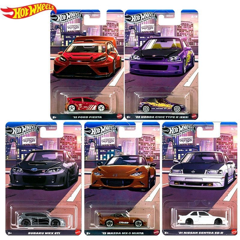 Hot Wheels Original Silver Series Compact Kings Set Fiesta Civic Subaru Miata Sentra 1/64 Scale Die-Cast Model Cars GDG44 Gifts