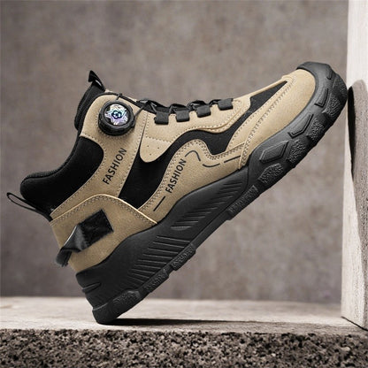 High-Top Men's Shoes for Winter, Thick-Soled Sports Shoes, British Style Retro Work Shoes, Rotating Buckle Casual Boots