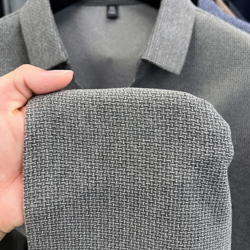 High end brand men's long sleeve V-neck polo shirt autumn fashion new striped embroidery design boutique golf top casual T-shirt