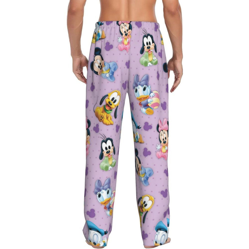 Custom Print Mickey Mouse Donald Duck Pajama Pants Men Sleep Sleepwear Bottoms with Pockets