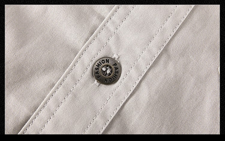 Spring Autumn Fashion Men's 100% Cotton Long-Sleeved Solid Color Premium Casual Shirt Multi Pockets 6XL Large Size Cargo Jackets