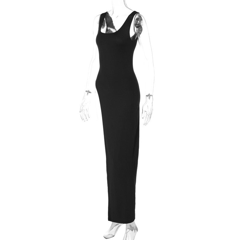 2025 Sexy Sleeveless Side High Split Dress Solid Backless Women Midi Dresses Sum