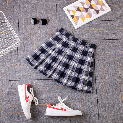 2023 Women A- line Skirt Red Plaid Skirt korean harajuku plaid skirt Spring and Autumn New Pleated High Waist Skirt