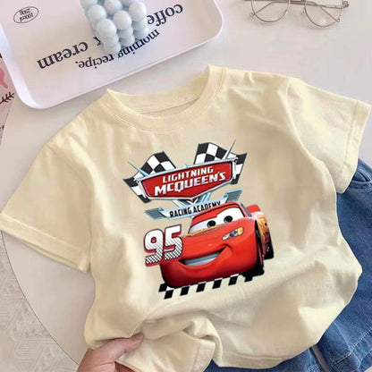 Carros Relâmpago McQueen Roupas Algodão Meninos e Meninas Camiseta Manga Curta Verão Crianças Bebê Blusa Meia Manga