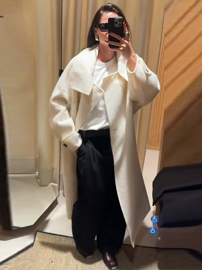 Elegant Women's Overcoat Stand Collar Single Breasted Full Sleeve Solid Female Long Coats 2025 Autumn Fashion Chic Lady Outwear