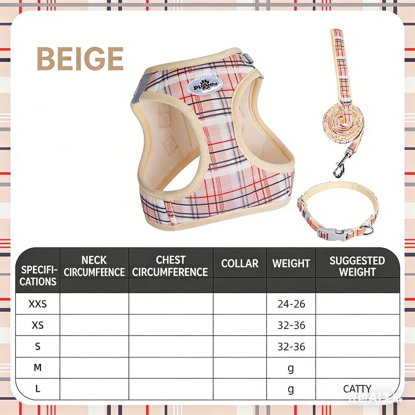 Conjunto de Três Peças de Peitoral para Cães Clássico Xadrez Pet Classic: Coleira Decompressora, Colete Estilo Peitoral e Peitoral de Ano Novo para Cães