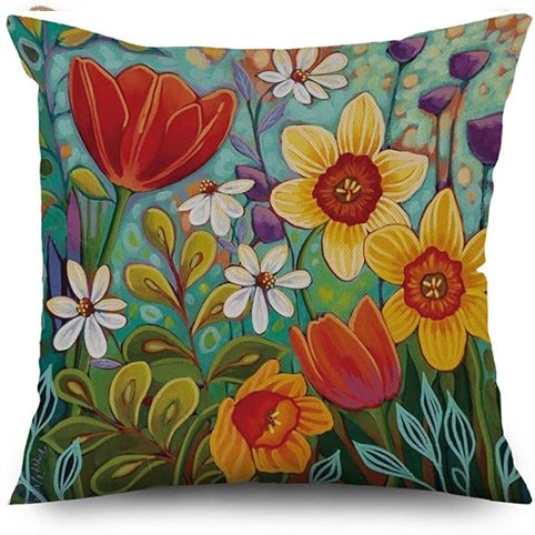 Flower Pillow Cover, Retro Oil Painting Flower Sea Pattern Sofa Decorative Cushion Covers Outdoor Upholstery Pillow Case