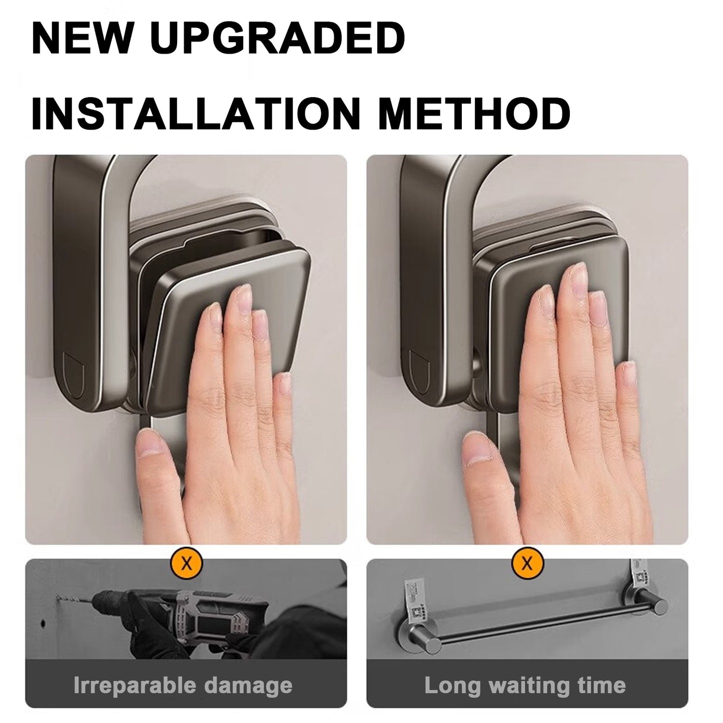 Suction Cup Folding Bathroom Hand Towel Rack Towel Holder Wall Mount No Drill Mount 30/40/50cm Towel Bar Apartment