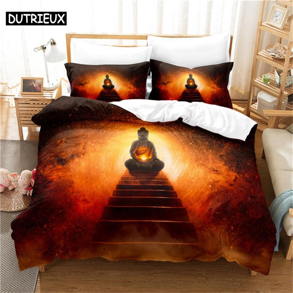 3D Digital - Printed Queen - Sized Buddha Statue - Themed Duvet Cover Set with Fashionable Design