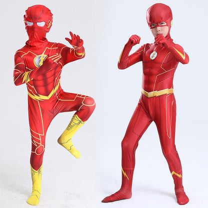 Flash Adult Children Cosplay Costumes Superhero Jumpsuit Including Headgear Halloween carnival Dressing Up