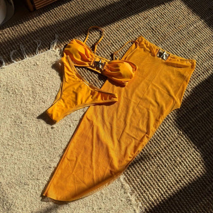 Womens 3 Piece Bikini Sets Sexy Bandeau Swimsuits for Women Lace Up Mid Rise Ruched Strapless Bathing Suits