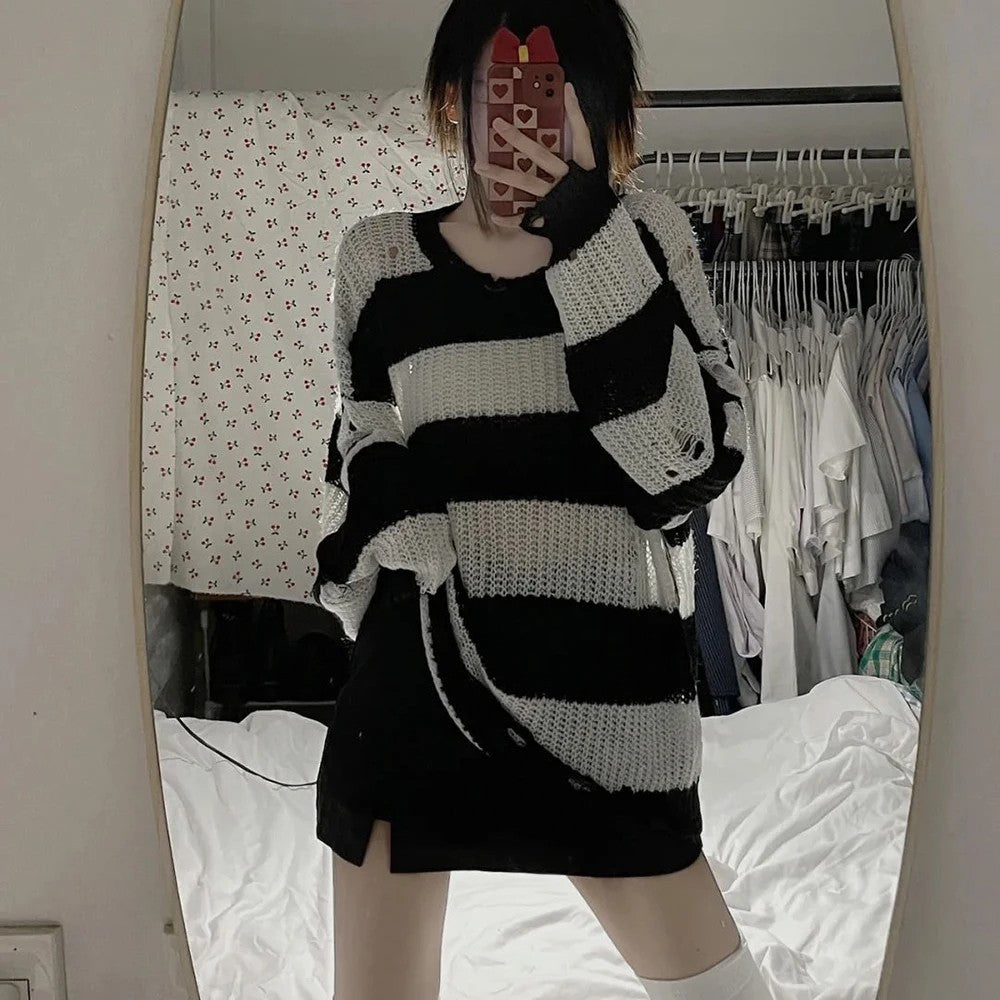 Anime NANA Okazaki Shinichi Cosplay Costume Unisex Stripe Knitted Sweater Autumn Ripped Irregular Sweaters Top Party Clothes