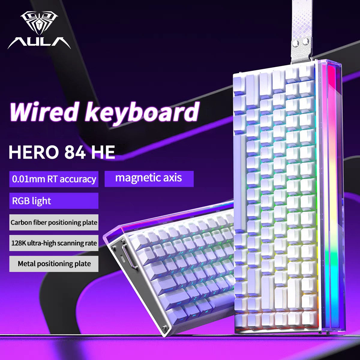 AULA HERO 84 HE Wired Mechanical Keyboard Music Rhythm RGB Backlit Magnetic Switch 8K Return Rate 128K Scan Rate Gaming Keyboard