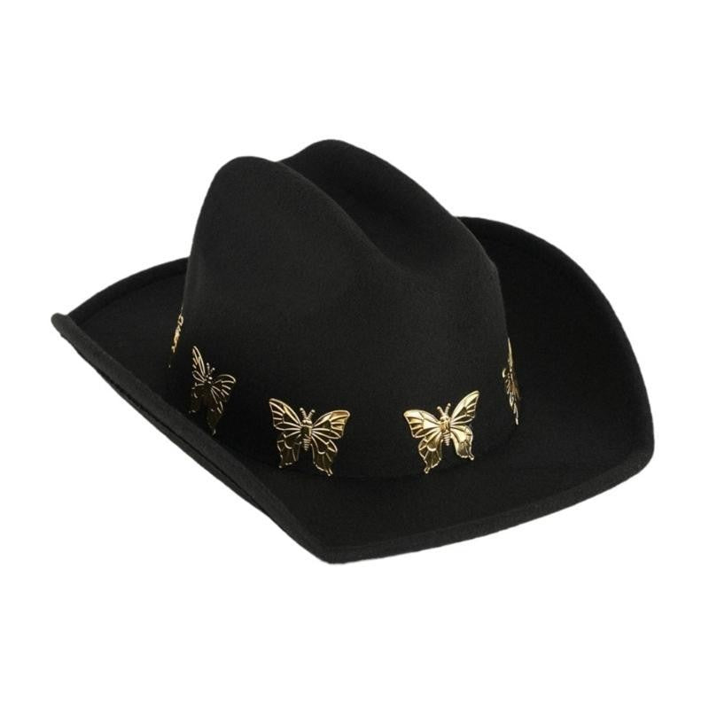 A52E Panama Hat Classical Headwear Decorative Butterly Charm Headwear Photo Props
