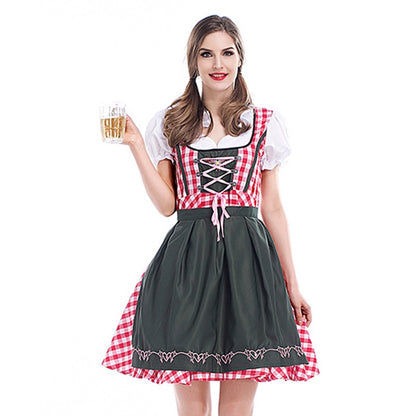 Adult Women Oktoberfest Dirndl Carnival Party Traditional German Bavaria Beer Girl Dress Maid Costume Dress+Apron Outfit
