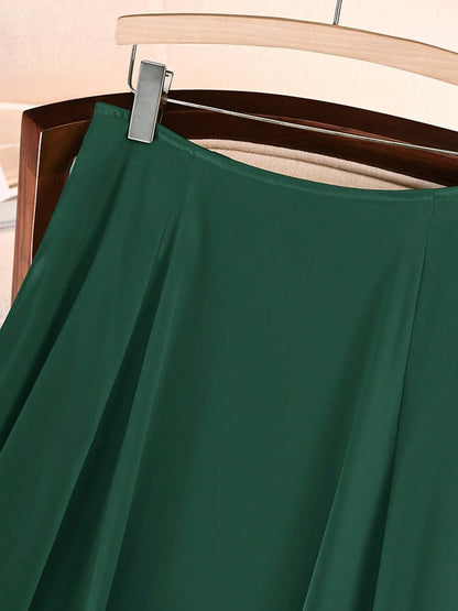 Elegant Satin A-line Long Skirts for Women High Quality Smooth Party Maxi Skirt with Pockets Y2K Lady Solid Women's Skirts