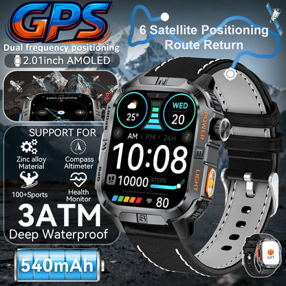 2026 New Millitary Grade GPS Position 2.01"Smart Watch Men 3ATM Waterproof Compass 540mAh Bluetooth Call Sports Smartwatches IOS
